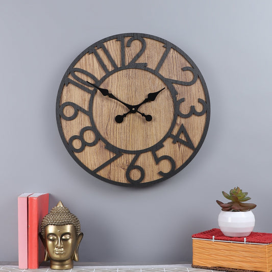 "Wooden Vintage Wall Clock with Buddha Statue Decor"