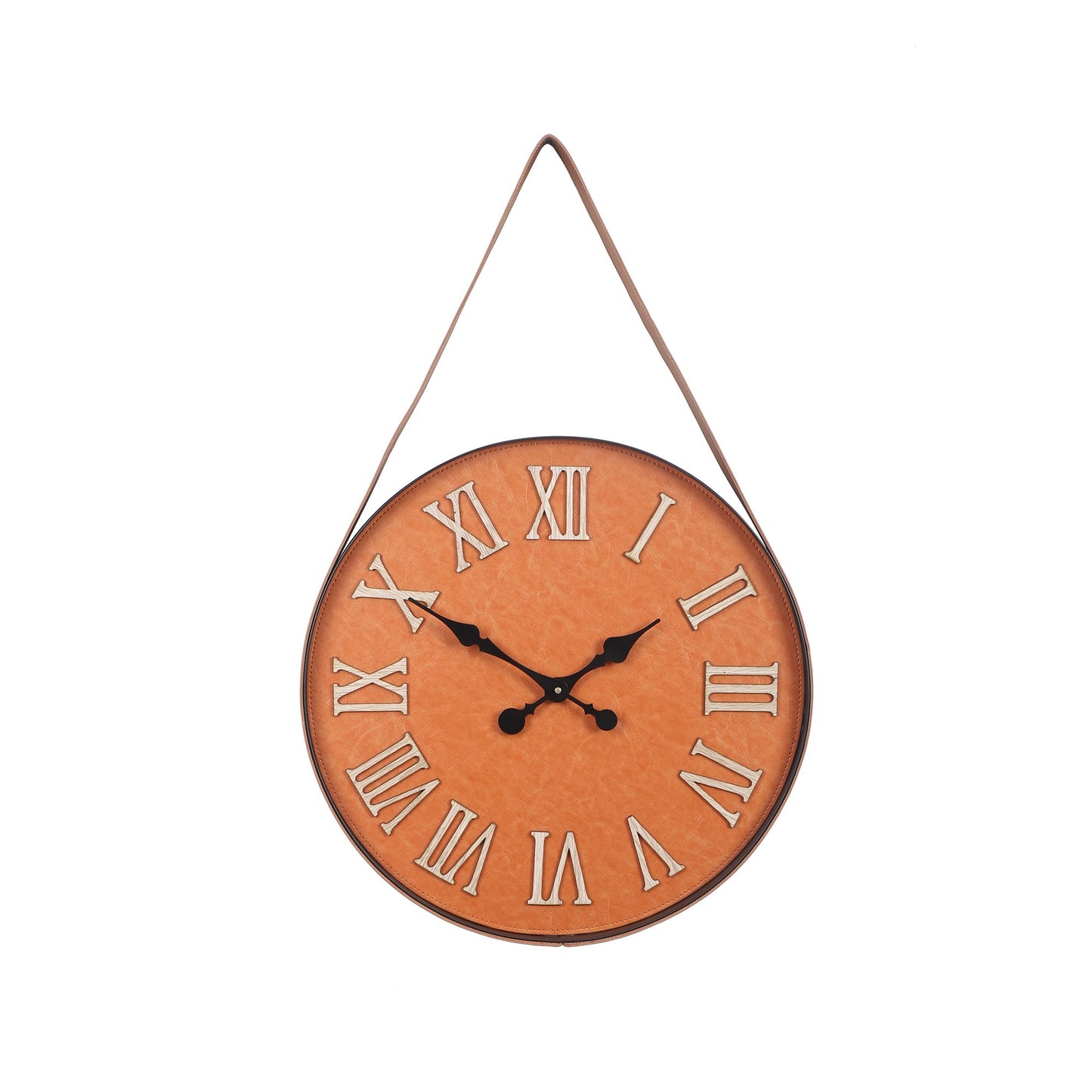 "Vintage Roman Numeral Wall Clock with Leather Strap"