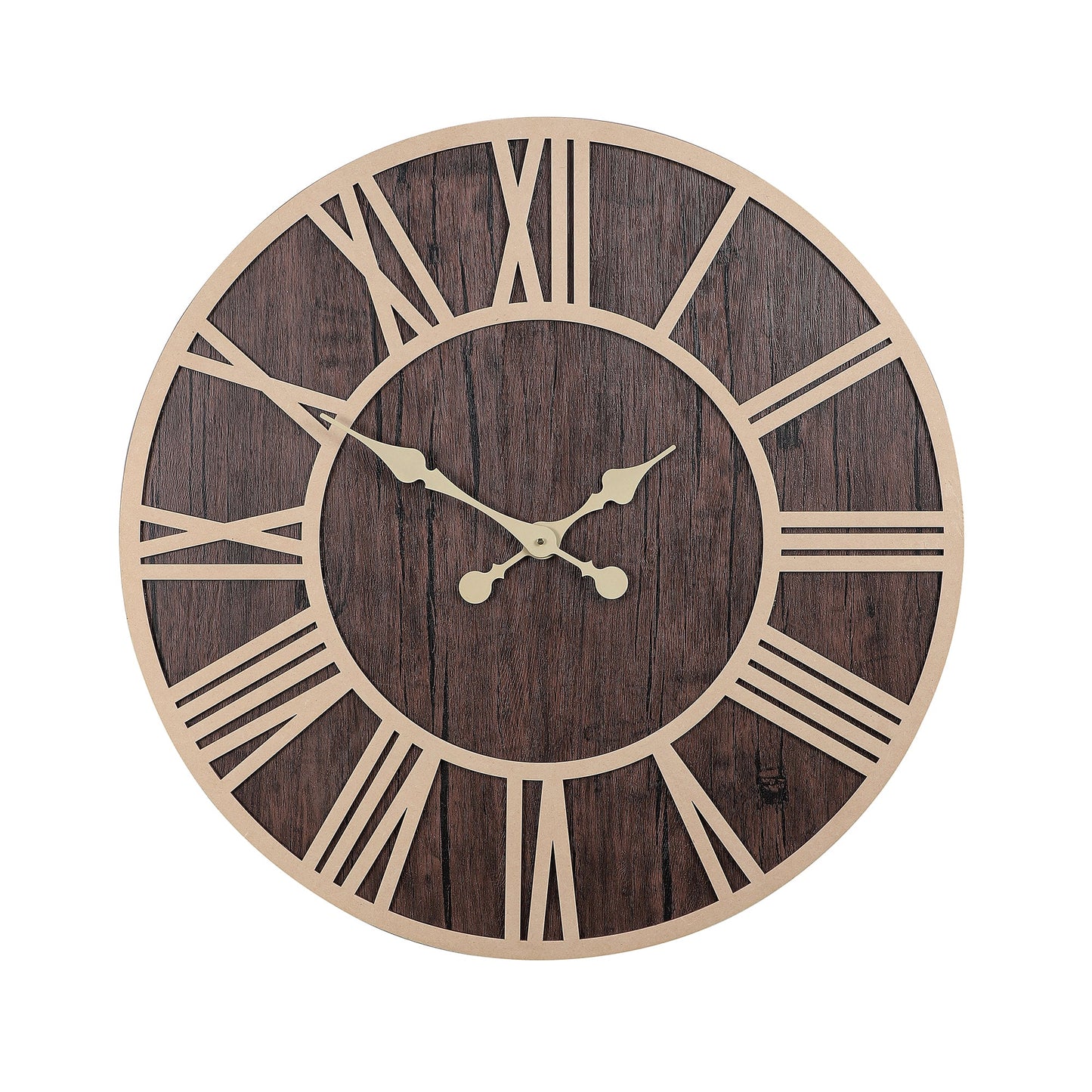 "Rustic Wood and Metal Roman Numeral Wall Clock"