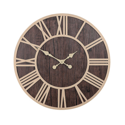 "Rustic Wood and Metal Roman Numeral Wall Clock"