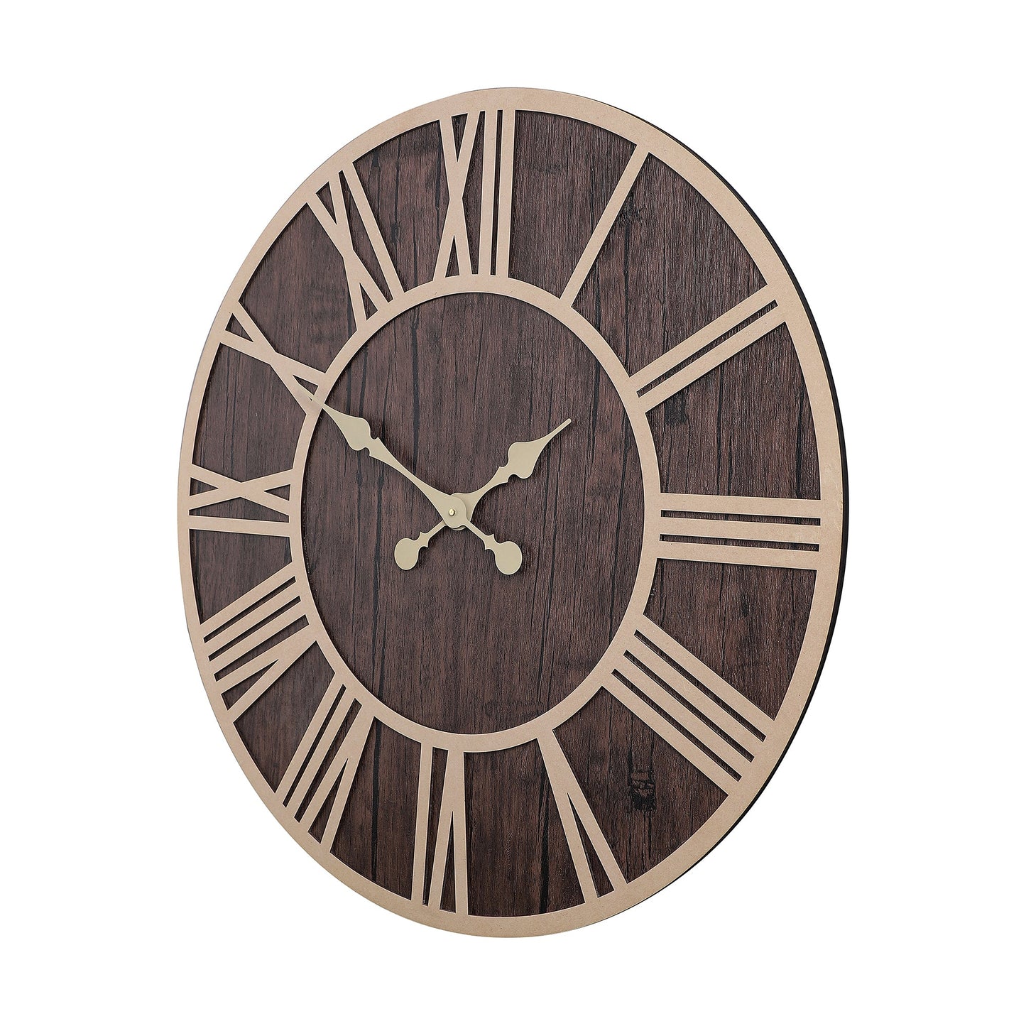 "Rustic Wood and Metal Roman Numeral Wall Clock"