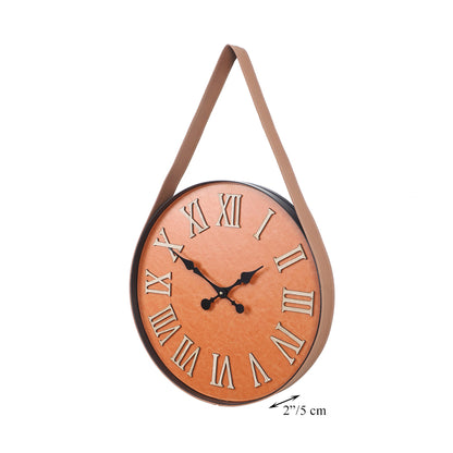 "Vintage Roman Numeral Wall Clock with Leather Strap"