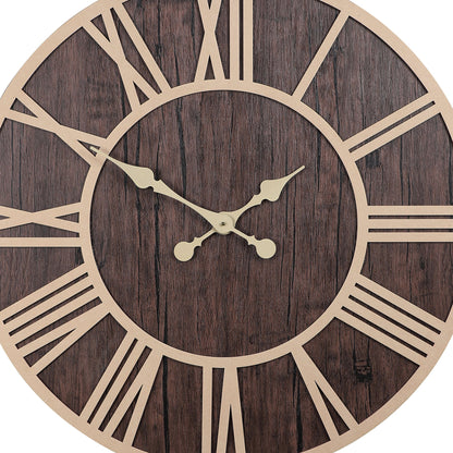 "Rustic Wood and Metal Roman Numeral Wall Clock"