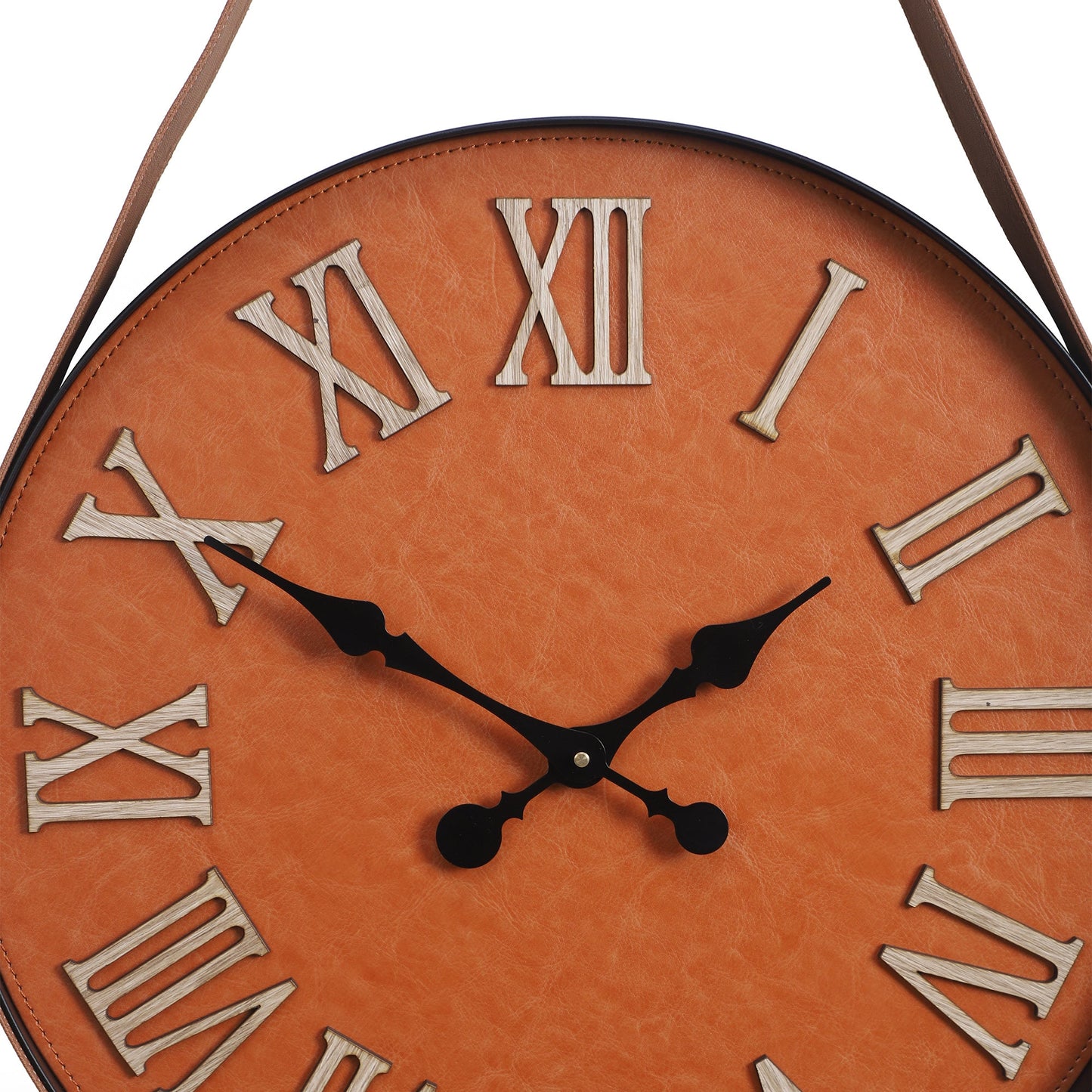 "Vintage Roman Numeral Wall Clock with Leather Strap"