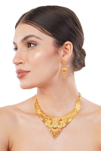 Red String 1Gm Gold Necklace and Earring Set