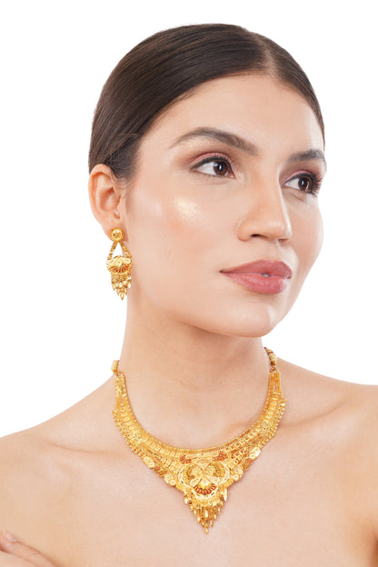 Red String 1Gm Gold Necklace and Earring Set