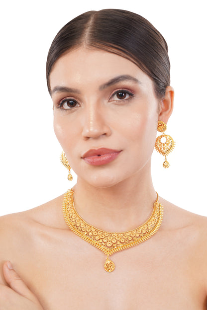 Sparkling 1Gm Gold-Plated Necklace and Earring Set