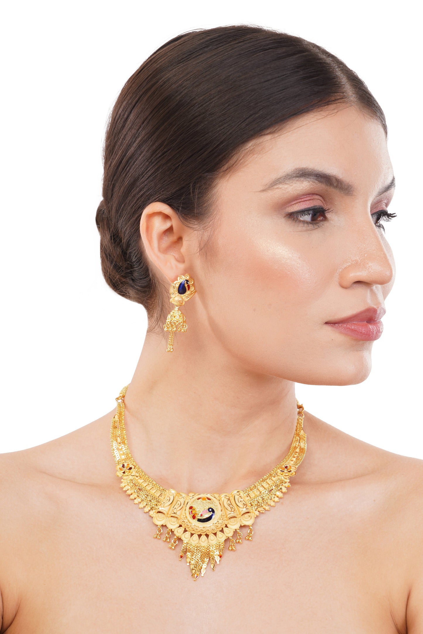 Intricate 1Gm Gold Necklace and Earring Set