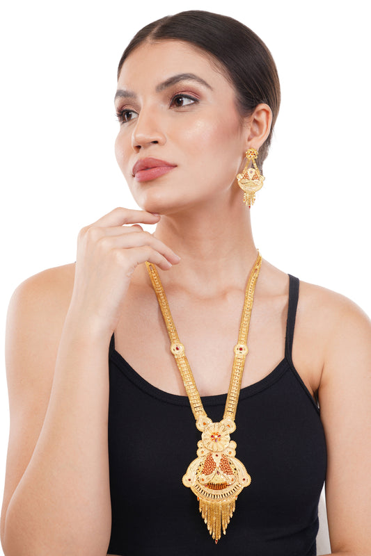 Traditional Indian 1Gm Gold Rani Haar Necklace and Earring Set