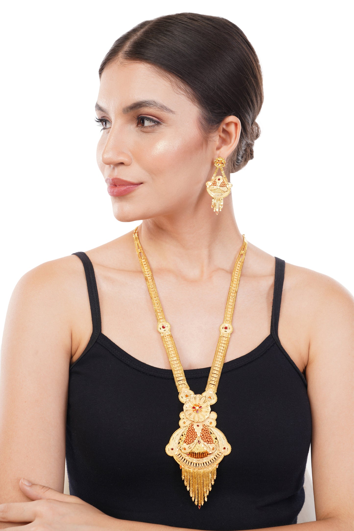 Traditional Indian 1Gm Gold Rani Haar Necklace and Earring Set