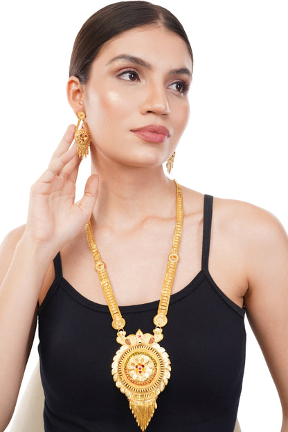 1Gm Gold Rani Haar Necklace and Earring Set with Cubic Zirconia