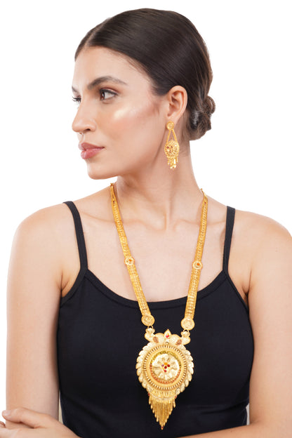 1Gm Gold Rani Haar Necklace and Earring Set with Cubic Zirconia