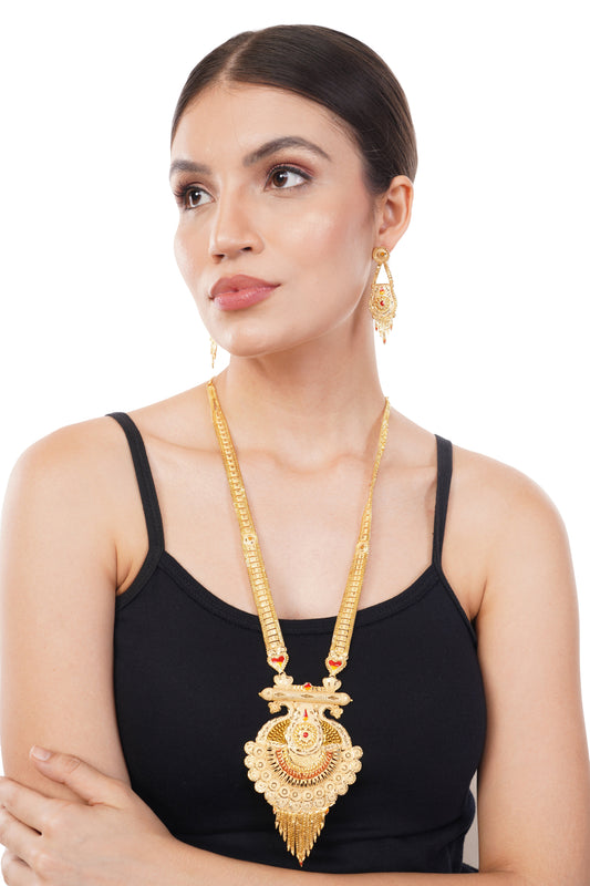 South Indian Temple 1Gm Gold Jewellery Necklace and Earring Set