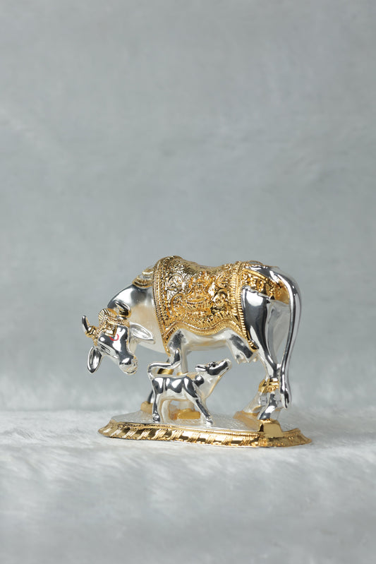 Gold and Silver plated Kamdhenu cow calf